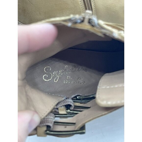 Seychelles Women's Give It a Whirl Ankle Boot Leather 7.5 Tan Nubuck Block Heel - Picture 8 of 11